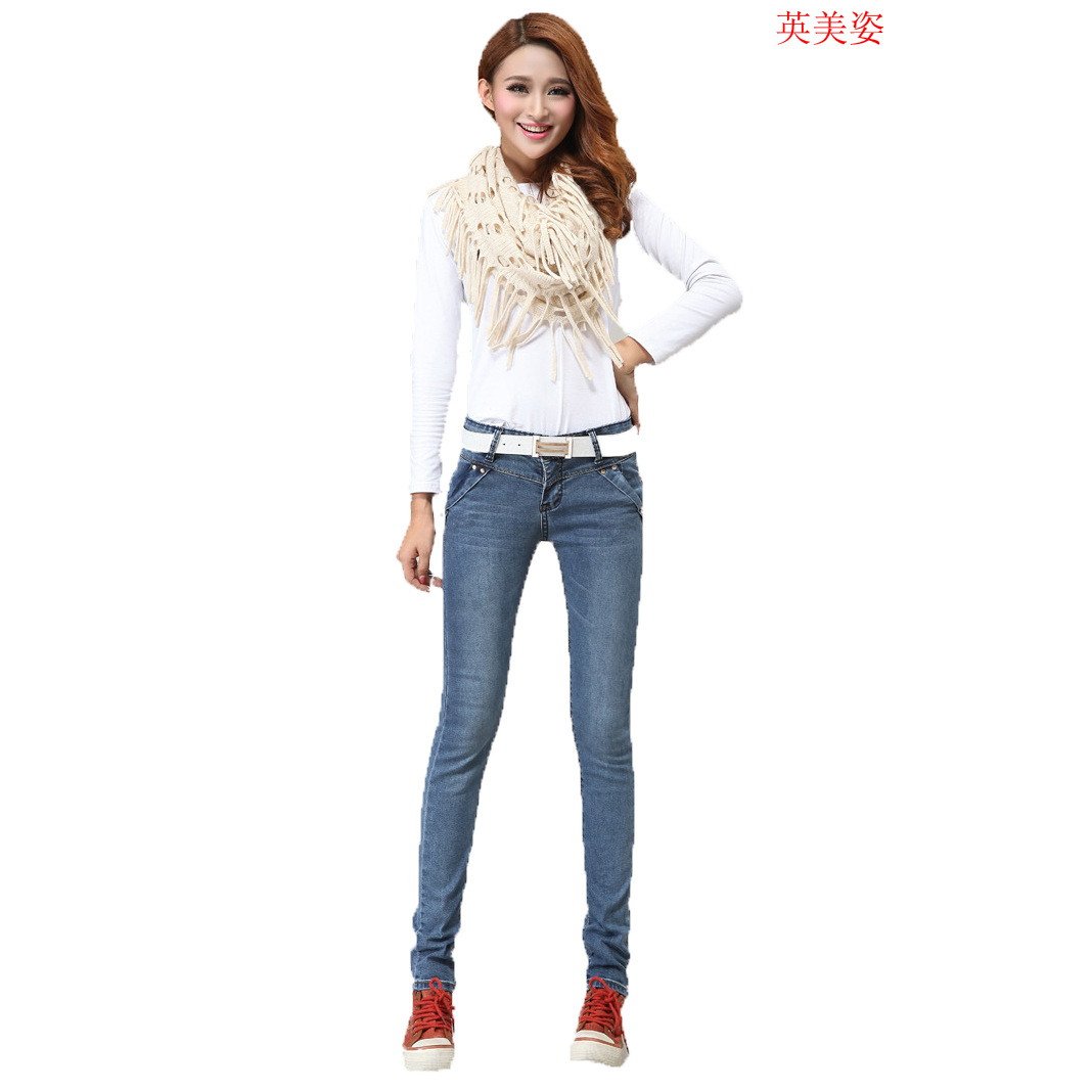 2014新款<em>女装牛仔</em>裤韩板显瘦棉弹力女装<em>小脚</em>