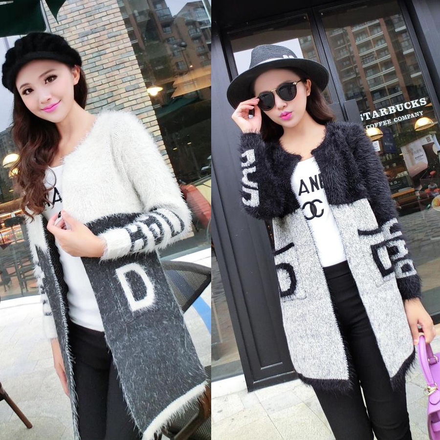 2014秋装新款韩版东大门<em>中长款</em>马海毛<em>提花</em>女