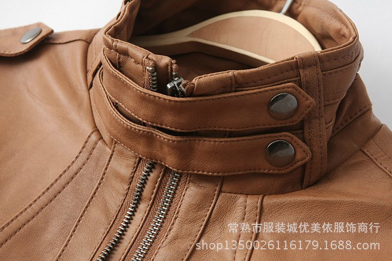 【2014欧美秋季新款皮衣女 小立领肩章修饰机