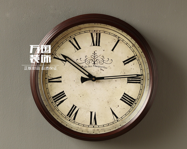 美式乡村做旧铁艺复古钟表/法式怀旧圆形挂钟-非静音 temp