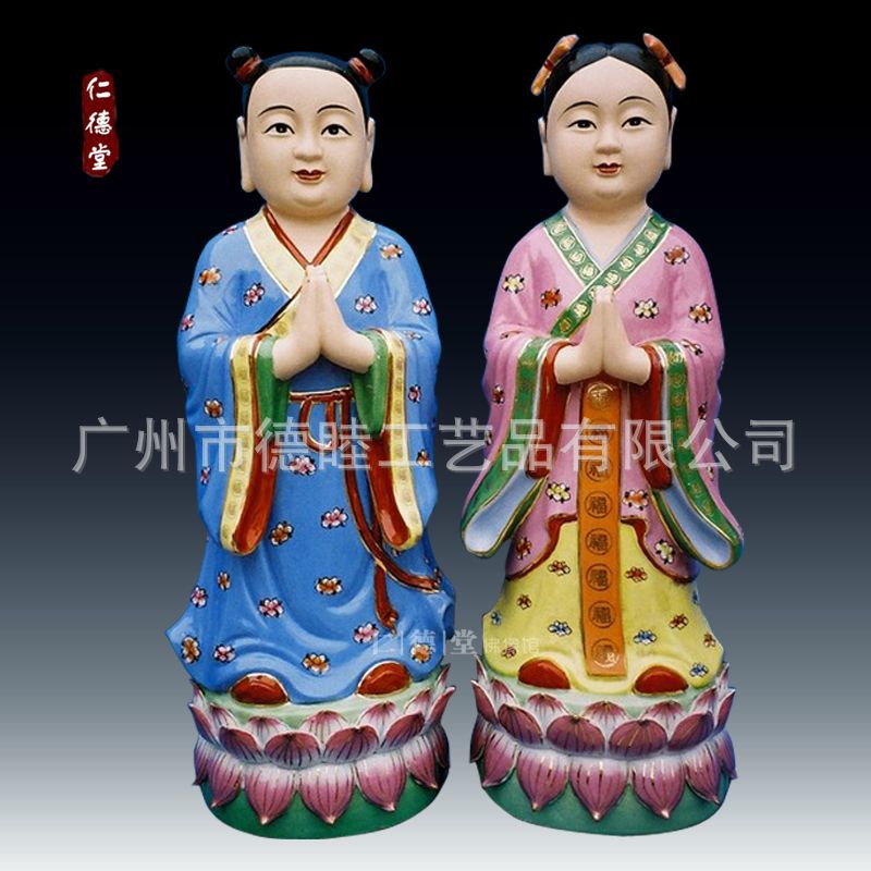 大号金童玉女善财龙女 24263642寸陶瓷佛像神像家居摆件