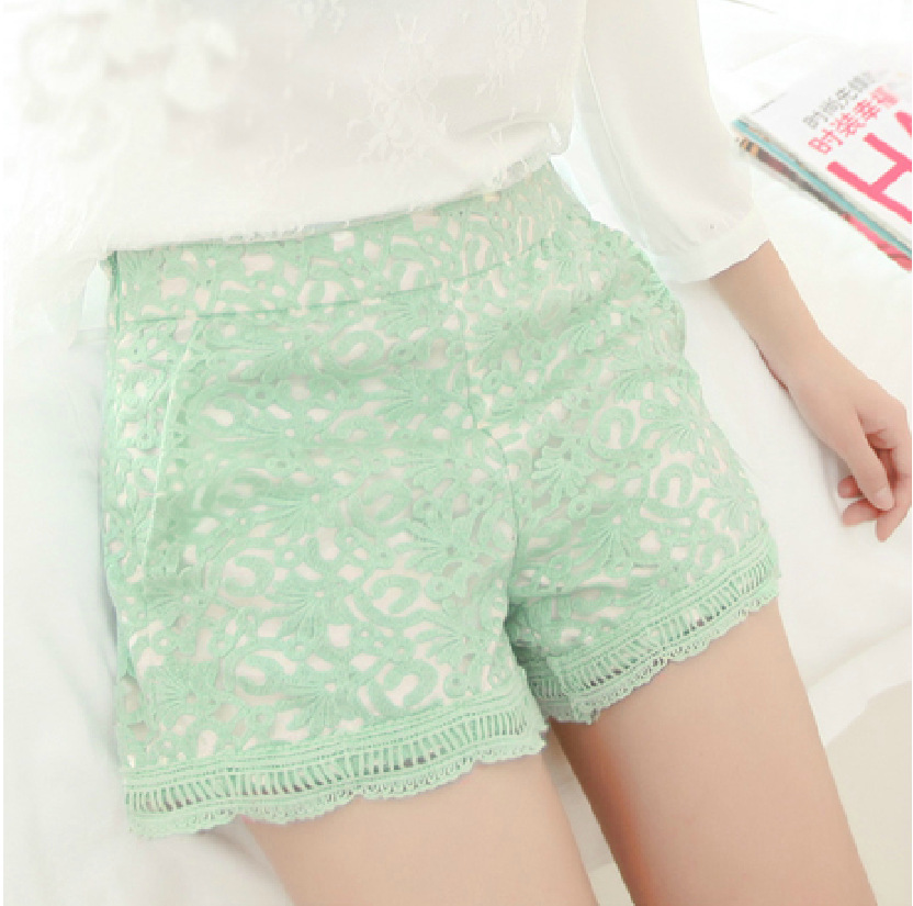 2014新款韩版修身百搭<em>高腰</em>裤绣花蕾丝<em>短裤</em>热