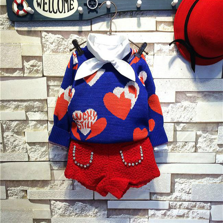 精品童装批发 <em>女童秋款</em>高档毛线衣搭配<em>短裤</em> 厂