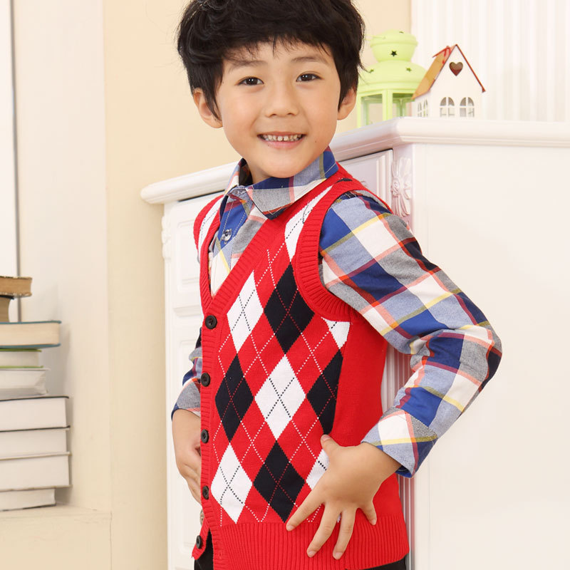 男童毛线背心纯棉<em>儿童针织</em>马甲毛衣<em>开衫</em>菱形图