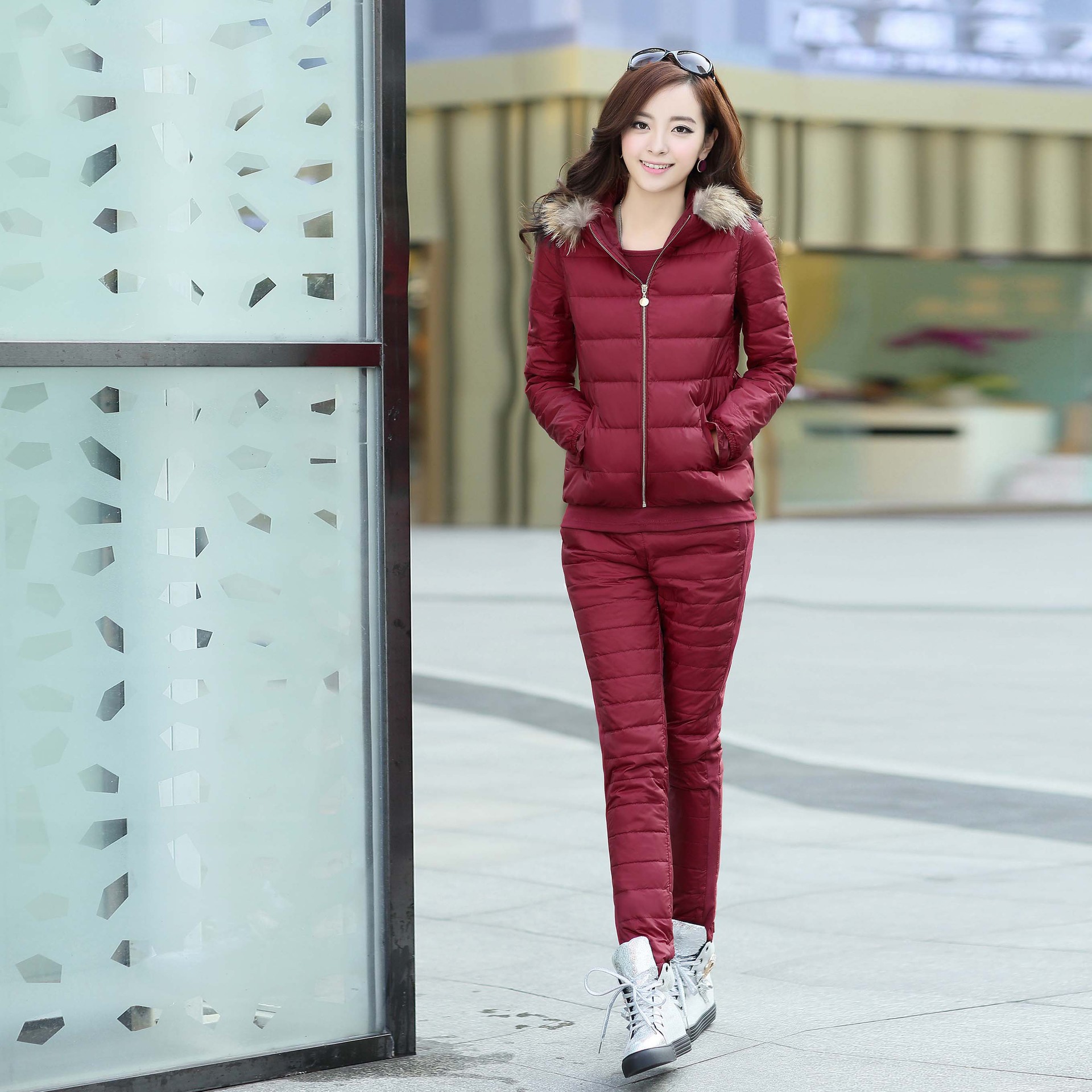 冬装新款女装韩版时尚休闲纯色拉链休闲套装批