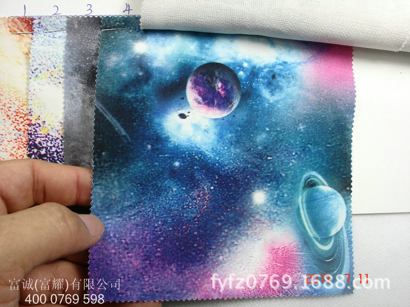 涤纶面料-七彩宇宙星空星星月亮印花复合春亚