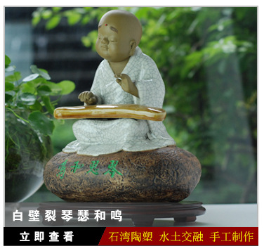 白壁裂禅悟一休小和尚摆件 厂家直销粗陶童真小沙弥