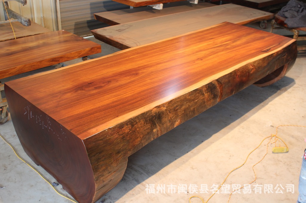 工厂直销非洲绿心檀奥坎实木原木大板茶台餐桌 会议桌 办公桌现货