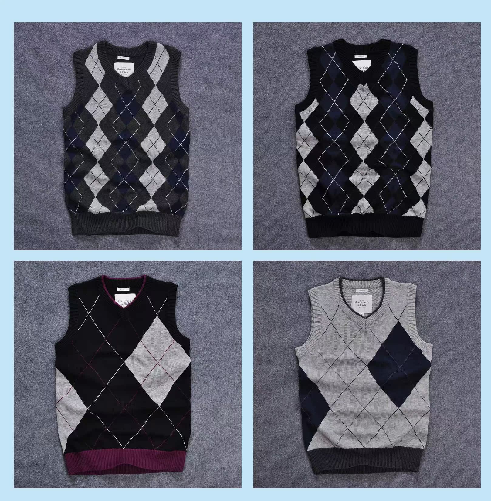 【秋冬AF<em>男士</em>菱形<em>编制</em>毛线背心<em>毛衣马甲</em>拼色