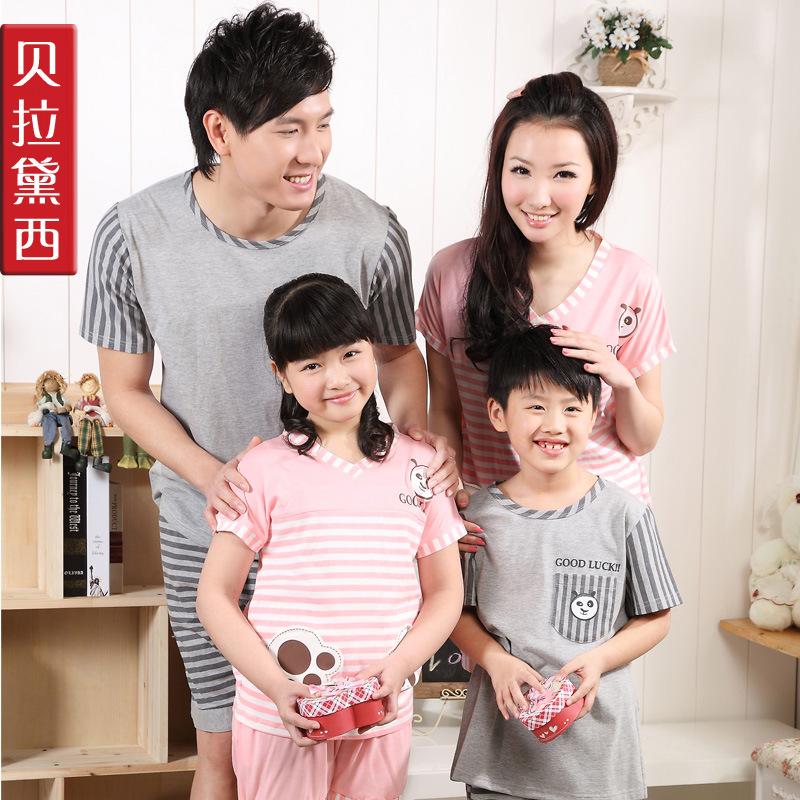 贝拉黛西亲子装睡衣纯棉质<em>短袖短裤</em>卡通<em>情侣</em>套