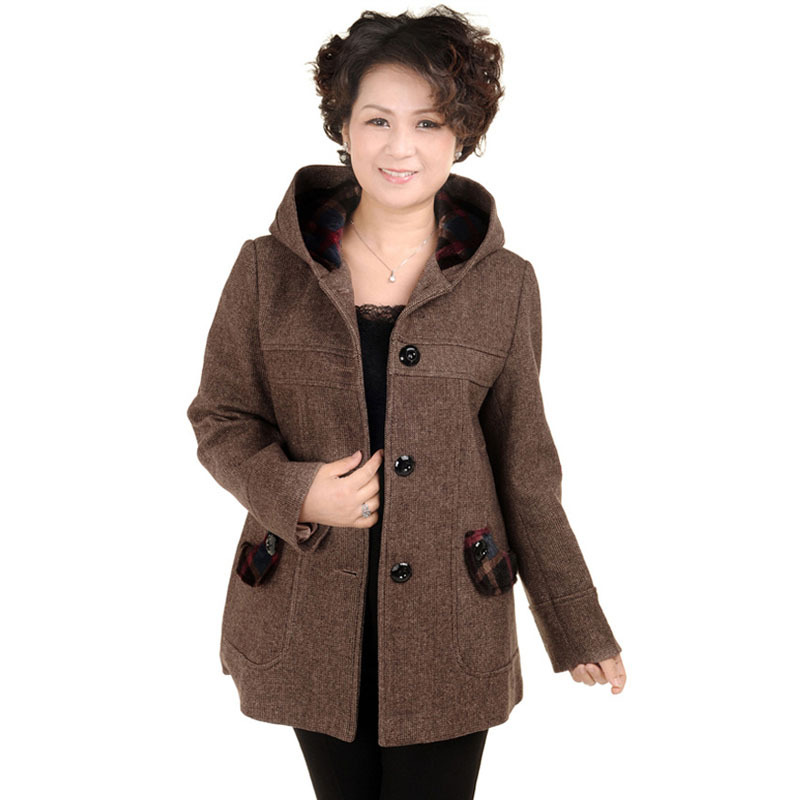 代发货中老年女装春秋羊毛呢外套风衣大码妈妈