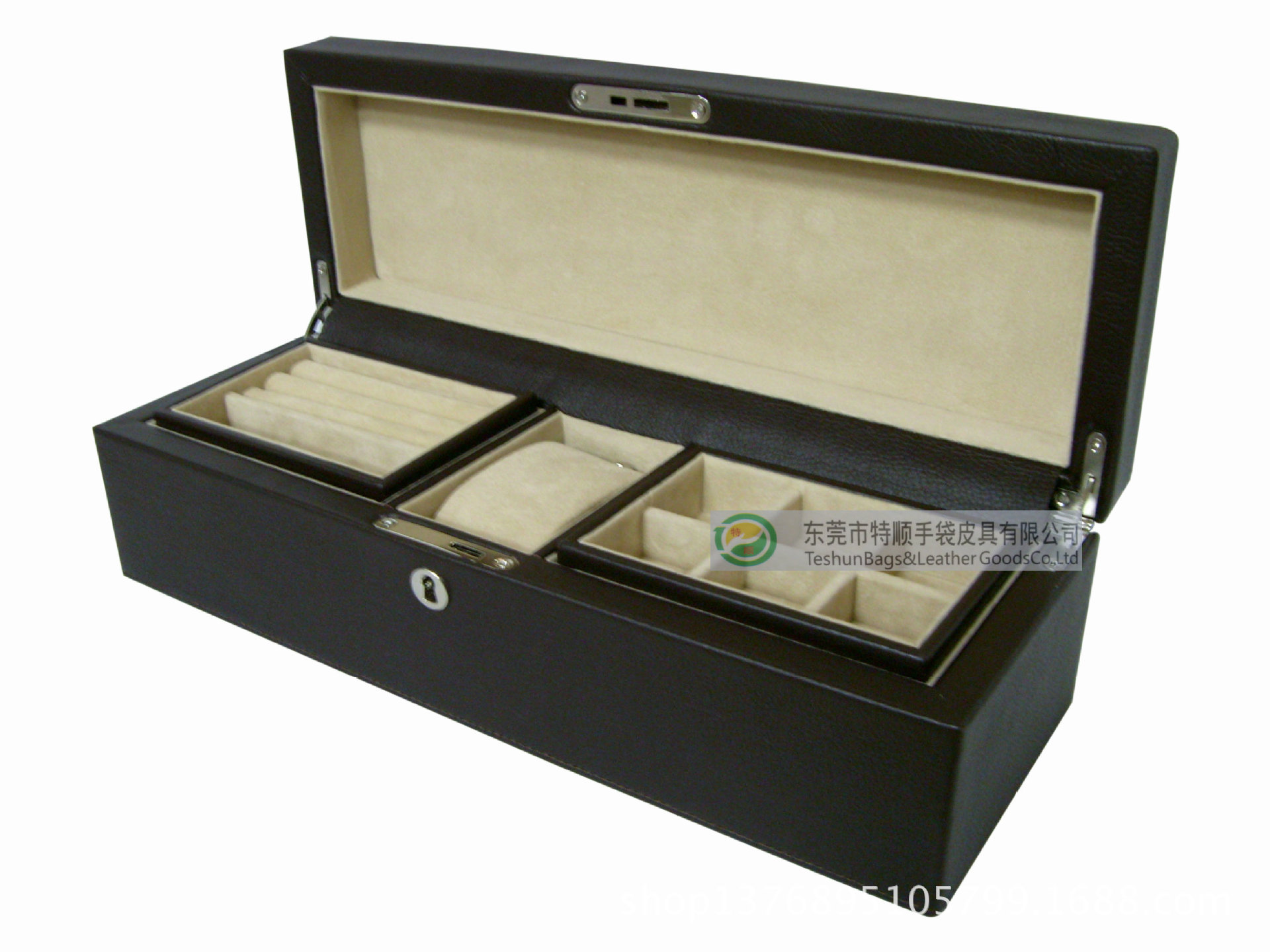 KS-015首饰盒-荔枝纹PU-34.2X12X9.8CM