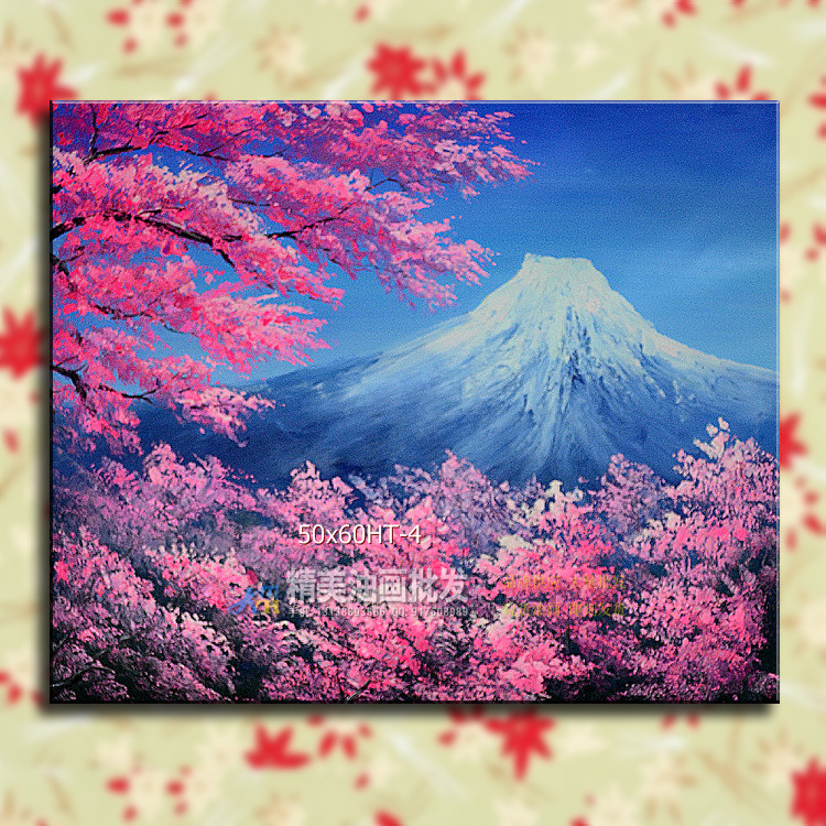 富士山风景手绘油画高档家居玄关别墅现代装饰客厅油画(包邮)