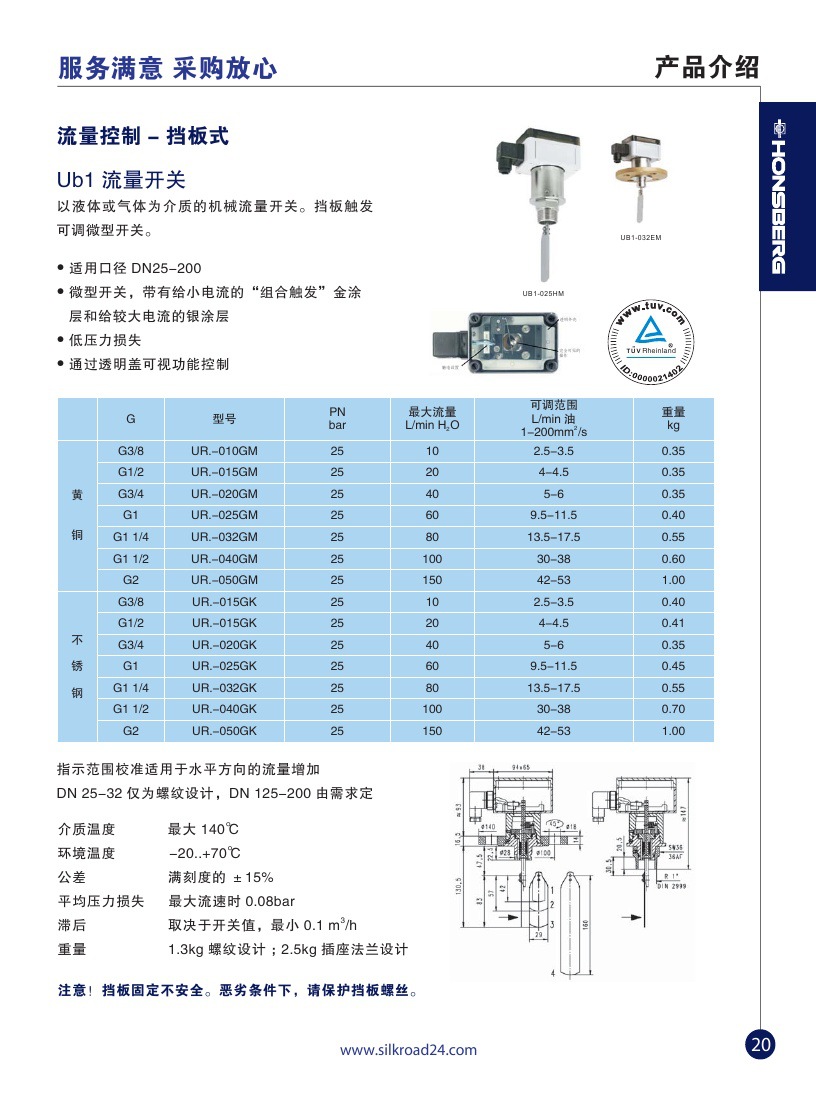 21,honsberg产品介绍,浮子式 Ub1流量开关