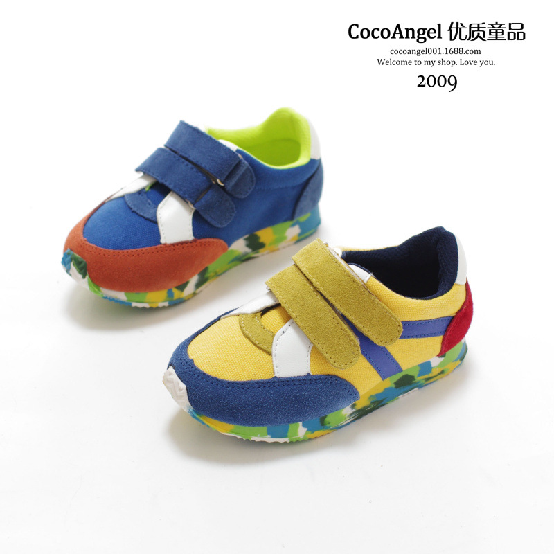 2014秋款 儿童运动鞋 男童款帆布撞色真皮拼接款休闲鞋 26-33码