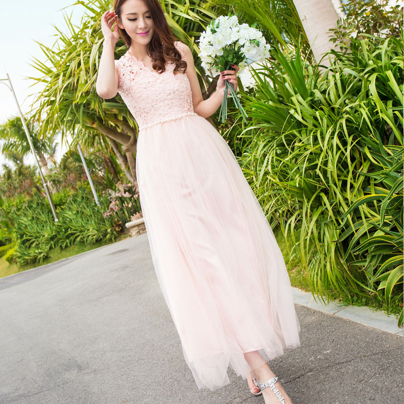 2014<em>夏装</em>新款<em>韩版</em>钉珠修身<em>欧根纱刺绣</em>连衣裙