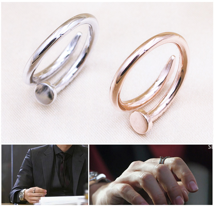 韩版来自星星的你同款指环螺丝戒指女钉子戒指925纯银饰品