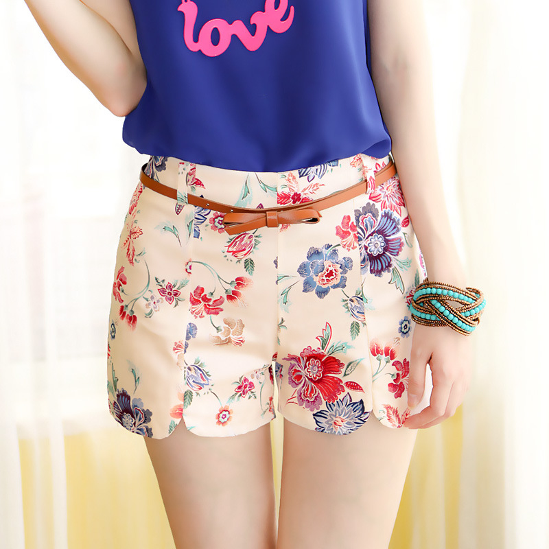 2014<em>夏装</em>新款<em>女装</em>韩版修身碎花<em>短裤</em>开叉热裤