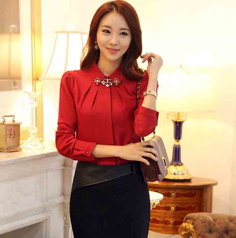 2014<em>春季职业</em>女士<em>女装</em>新款 韩版修身 雪纺衬衫