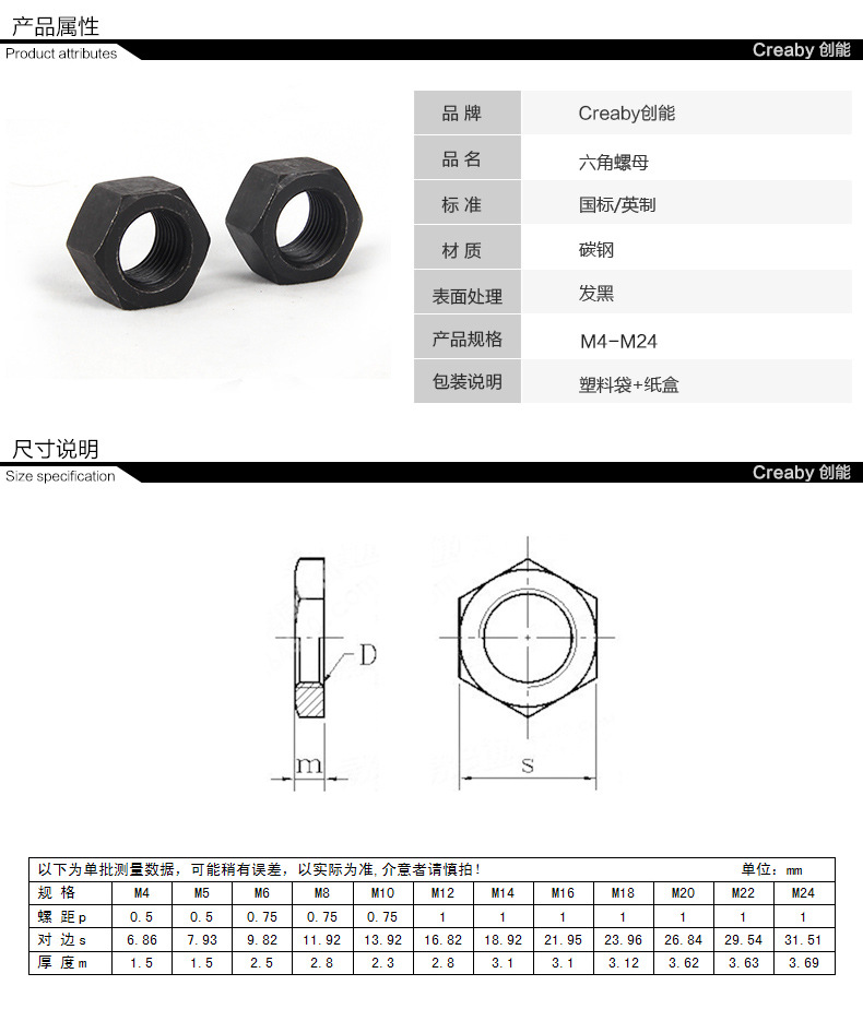 8级发黑 细牙六角螺母 幼牙螺栓帽 螺丝帽m4-m27