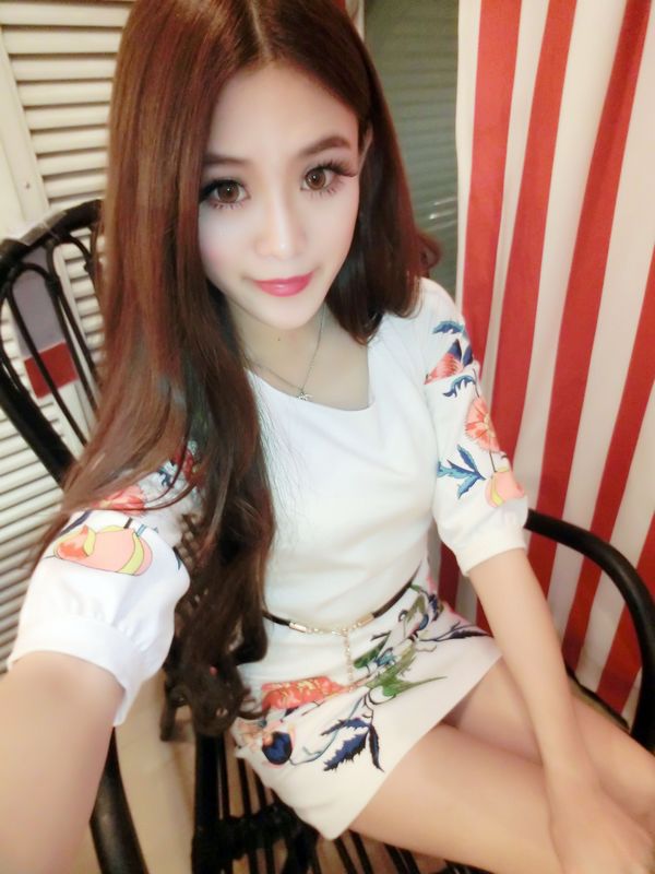 2014名媛<em>精品女装春季</em>新品中袖图绘连衣裙气