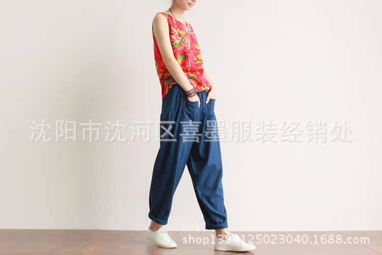 批发采购女式休闲裤-091喜墨特批 前口袋棉麻