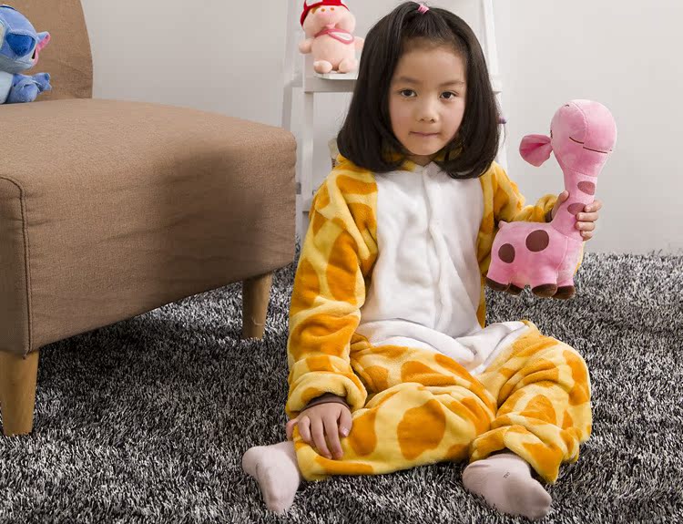 【<em>儿童</em>长颈鹿法兰绒<em>卡通连体睡衣</em> 男女童装 亲