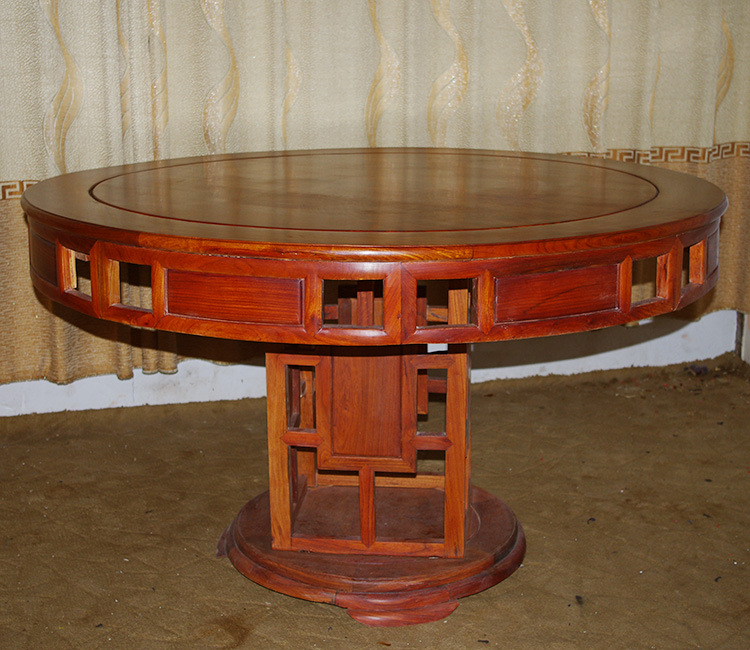 花梨木圆餐桌九件套-5