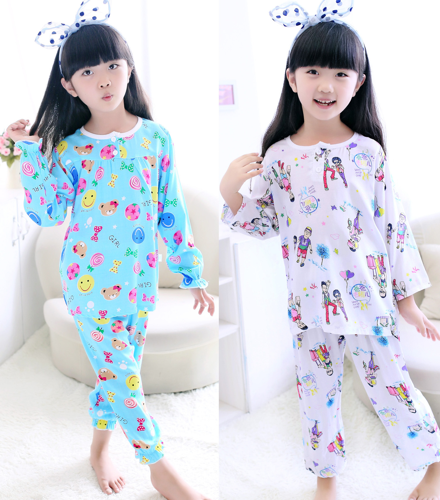 纯棉<em>儿童</em>绵绸<em>睡衣</em>短裤套装女童<em>棉绸</em>空调服家居