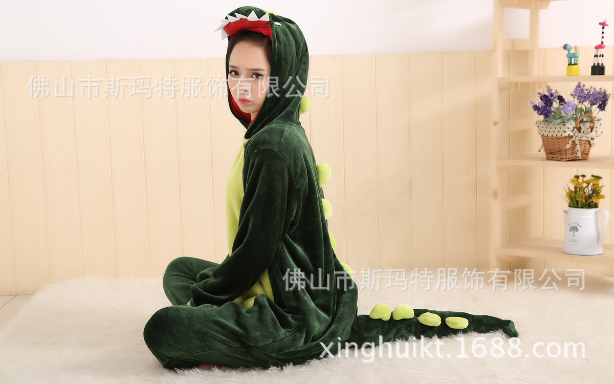 批发外贸出口成人动物<em>睡衣</em>法兰绒连体如厕版绿
