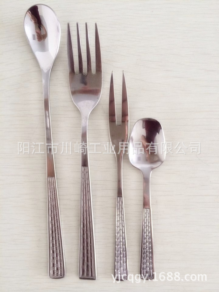 全不锈钢中高档餐具/刀叉大小勺四件套/压花花纹手柄餐具