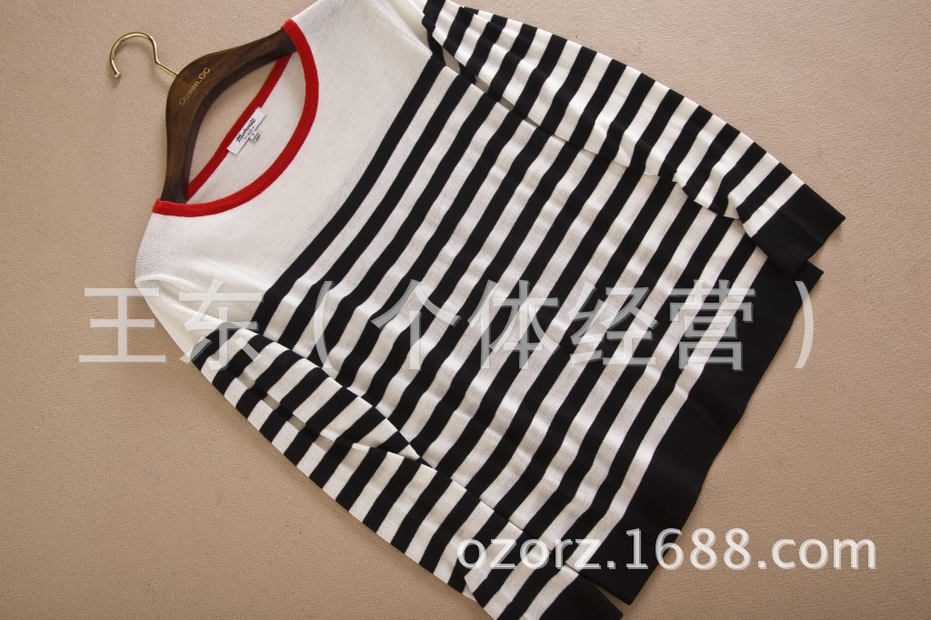 巴黎时光欧美外贸原单女装春秋款海魂衫条纹打底衫