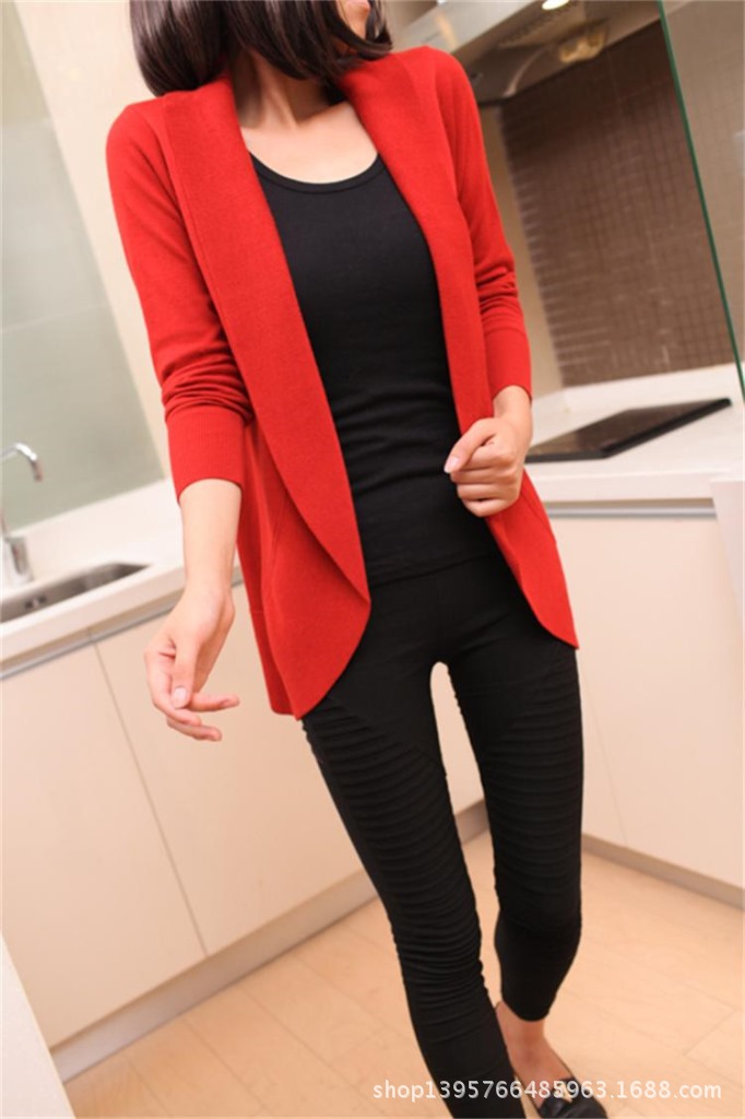 衫-2014新款女装 韩版中长款丝光棉针织<em>开衫</em>大