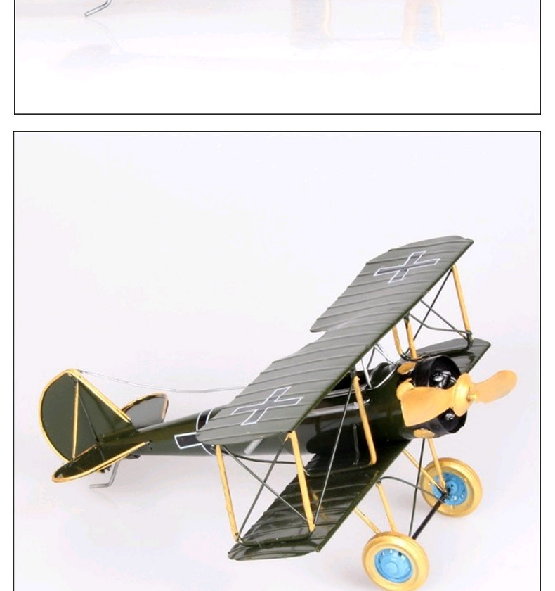 zakka杂货手工艺品铁皮二战双翼飞机模型红黄蓝 礼品 7301