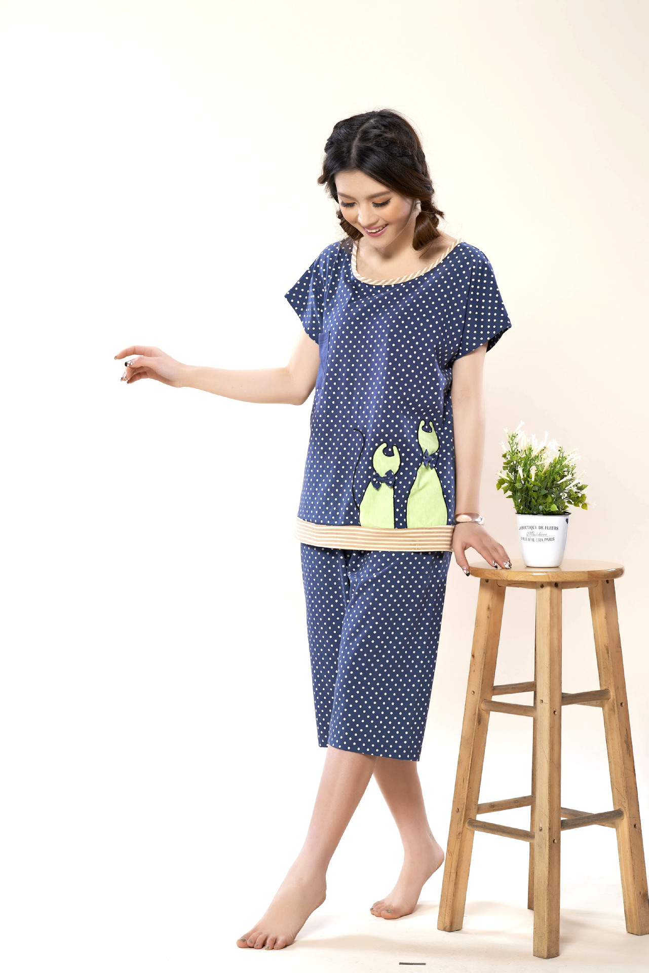<em>睡衣</em>、家居服-短袖<em>夏装</em>女款家居服 2014年全棉
