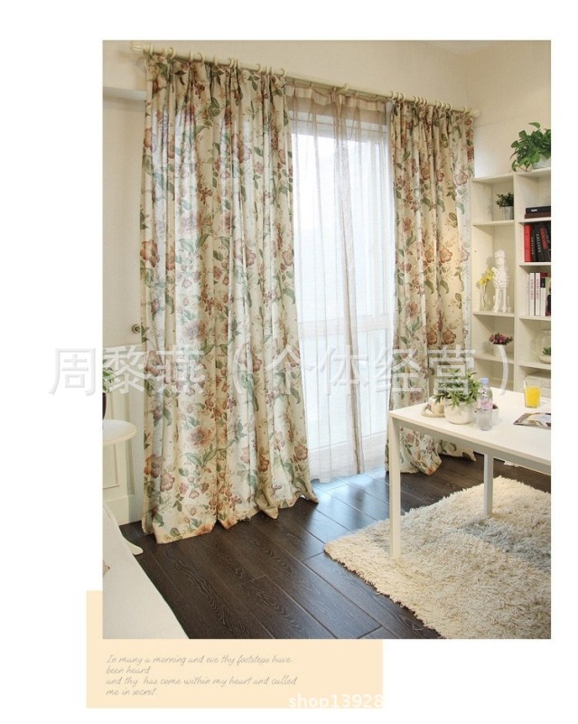 窗帘-美式乡村 棉麻花朵 窗帘批发零剪-窗帘尽
