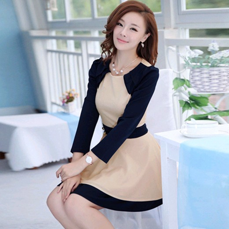 2014韩版春装新款<em>淑女</em>装<em>长袖</em>泡泡袖短裙<em>连衣</em>