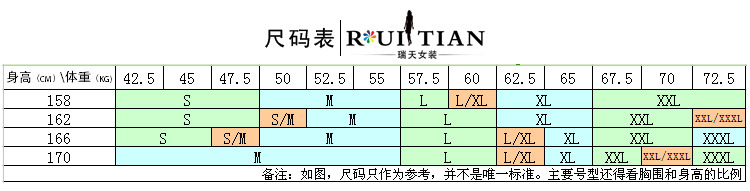 尺码对照表