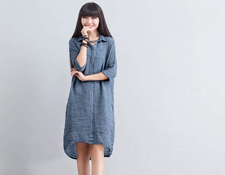 批发采购连衣裙-2014新款女装批发 亚麻长衬衫