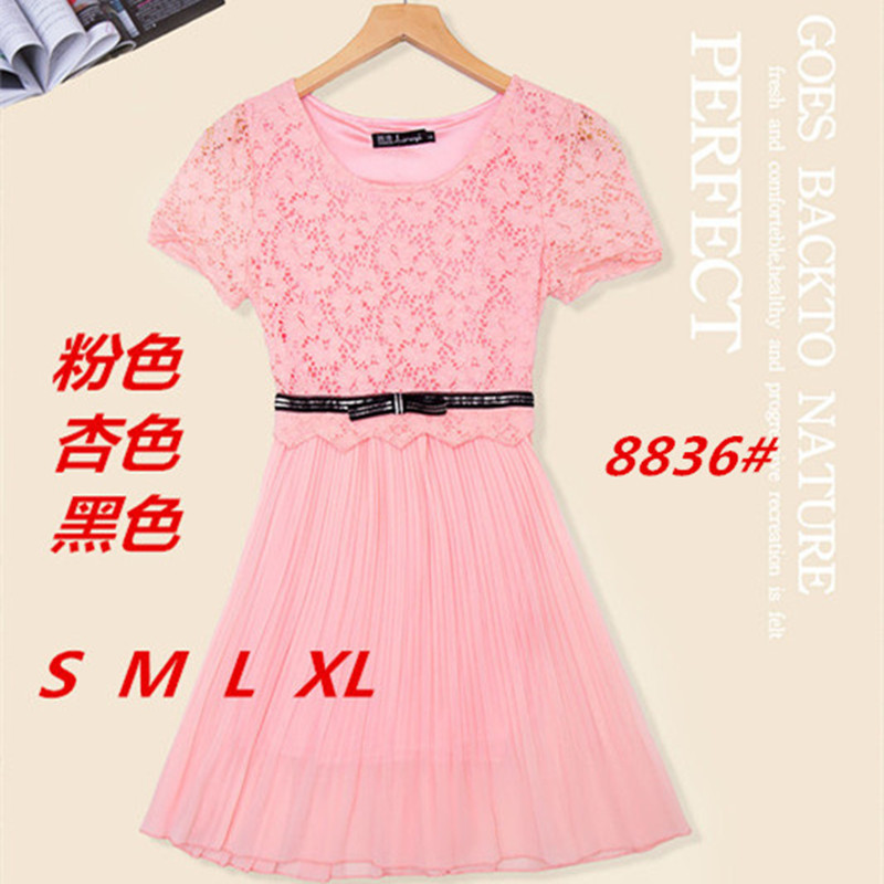 <em>2014女装</em>夏装新款<em>裙子</em>修身短袖蕾丝连衣裙 图
