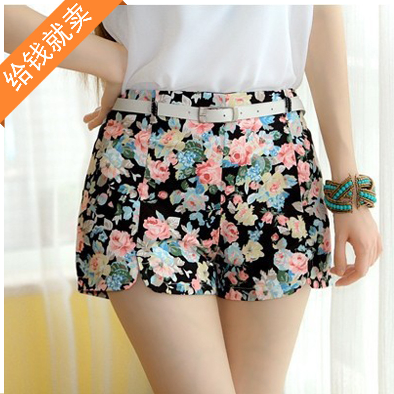 韩版女装休闲百搭碎花<em>女短裤</em> 印花清新热裤 开