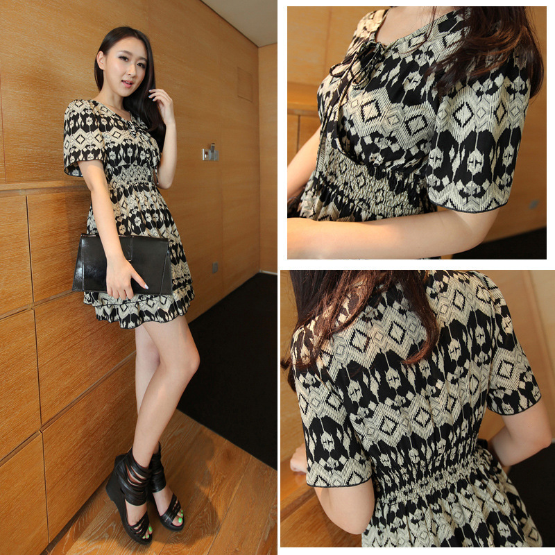 2014新款韩版<em>淘宝</em>代销<em>女装短袖</em>收腰碎花<em>雪纺</em>