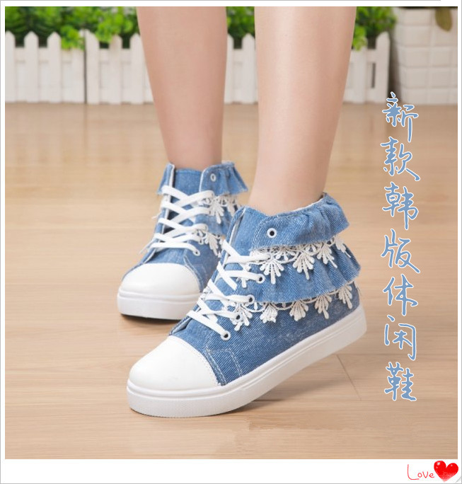 春季新款女士帆布鞋韩版单鞋拼色系带运动鞋女