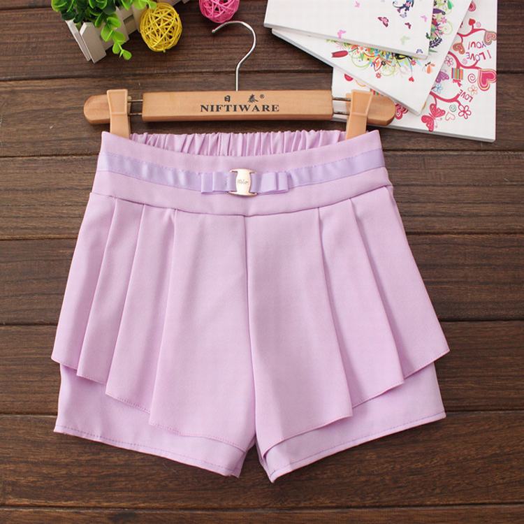 韩版夏季女休闲松紧<em>短裤外穿</em>贴片装饰荷叶边显