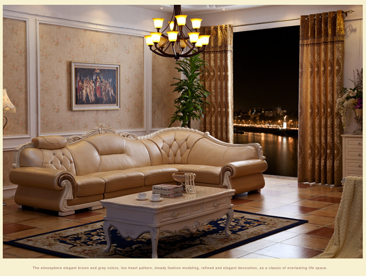 欧式真皮沙发组合简欧转角实木雕花厚牛皮简约现代白色正品牌特价