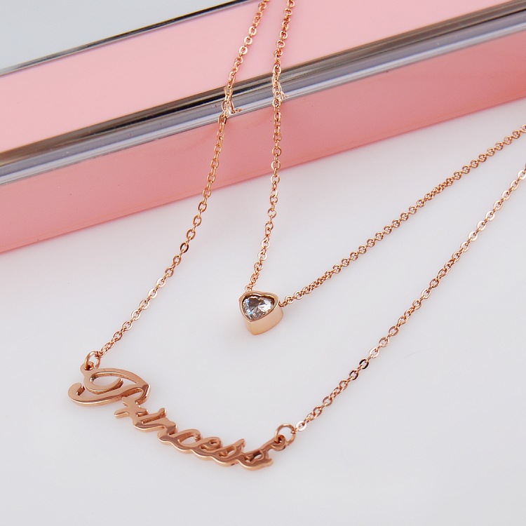 批发采购项链-韩版个性时尚钛钢爱心双股项链