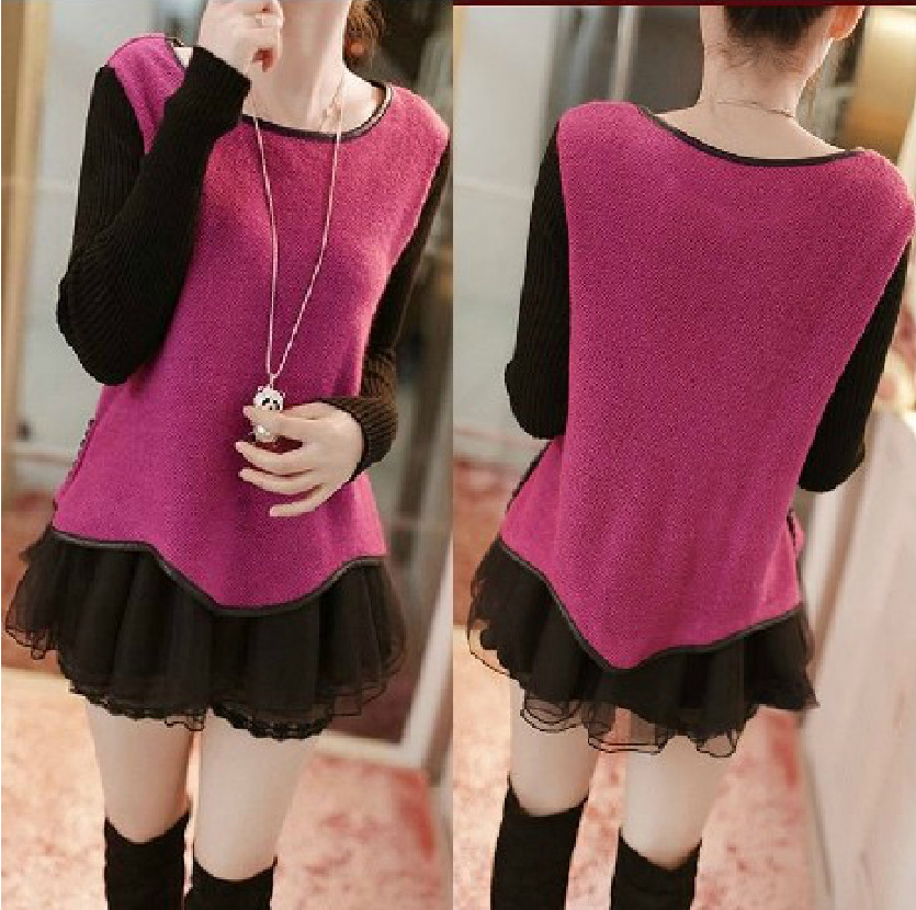 2014<em>春季</em>新款<em>女装</em> 毛呢<em>连衣裙</em>修身长袖假两件