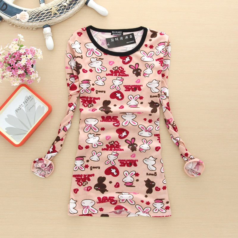 春装新款韩版女装女士T恤中长款修身法国绒花