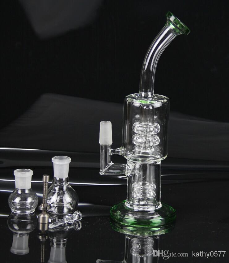 批发- 新型双功能的绿色玻璃烟枪玻璃水烟枪