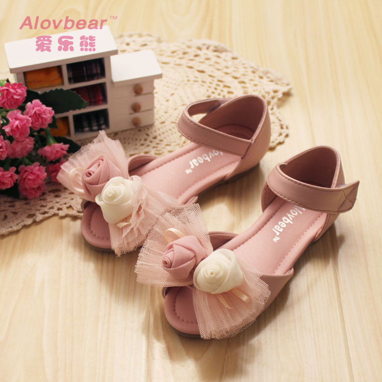 韩国女童凉鞋批发 蝴蝶结鱼嘴童凉鞋公主童鞋 大中童鞋L02-1